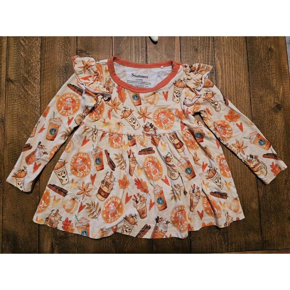 Showstopper Bamboo  Tunic Shirt Pumpkin Starbucks Fall 12-18m Ruffle